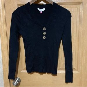 Black Thin Sweater V-neck with Buttons